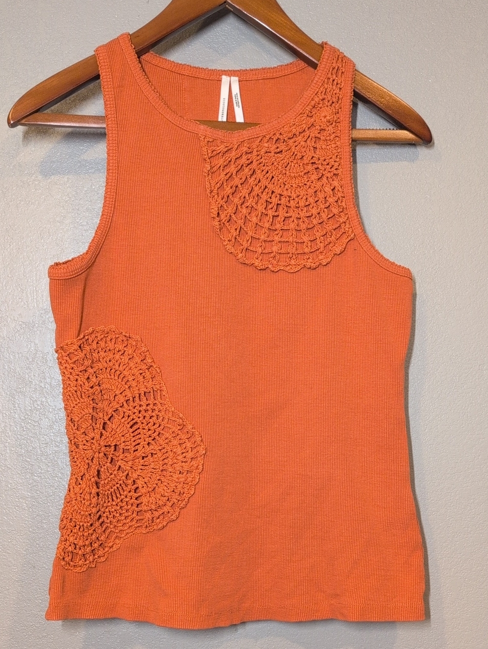 Anthropologie Orange Crochet-Accent Tank Top Fall Y2K Boho